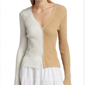 STAUD Cargo Colorblock Rib Knit Cardigan Size Large Long Sleeve Stretch
